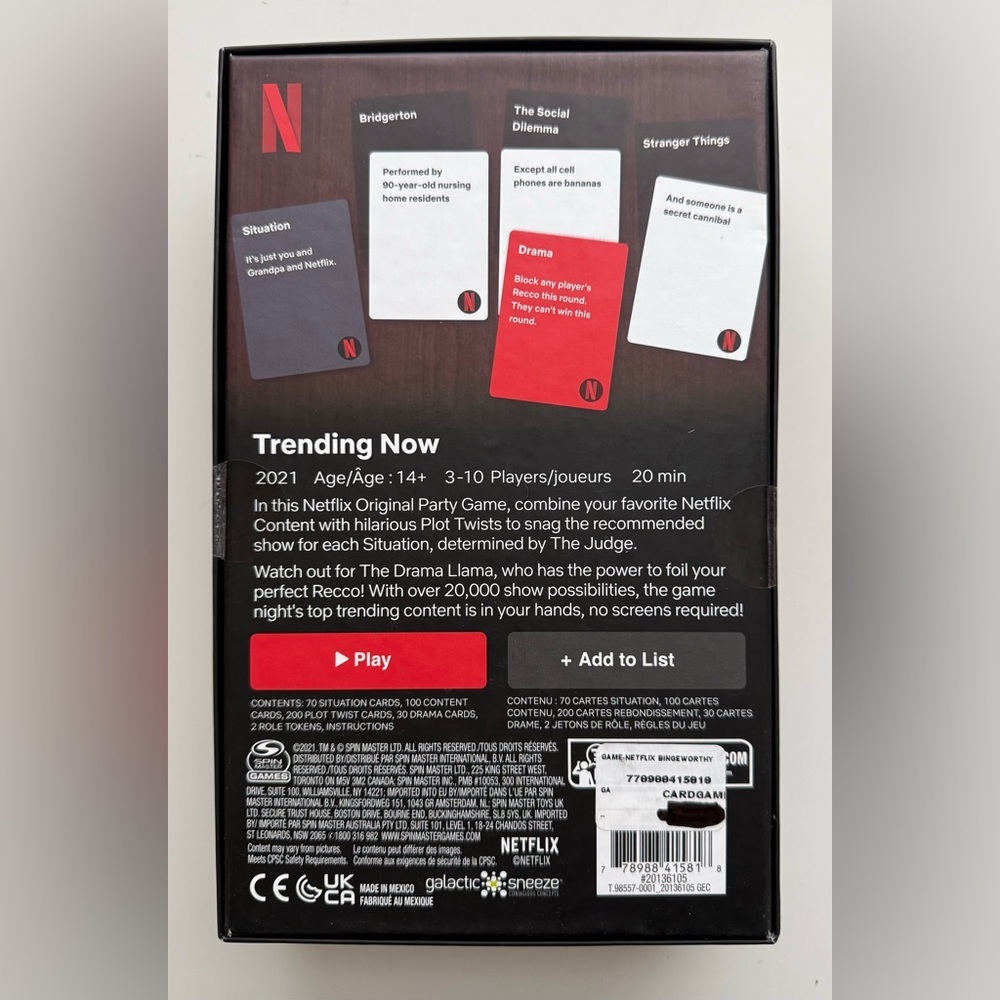 NWT Netflix Trending Now Game with Red and Black Cards - Picture 3 of 4